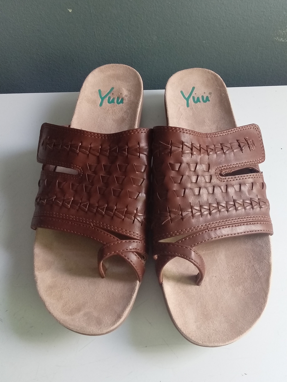 Yuu Brown Woven Toe‎ Loop Slide Sandals Womens Casual Comfort Shoes